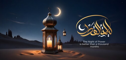 Laylat al-qadr Ramadan Night for Muslims
with gold calligraphy  - obrazy, fototapety, plakaty