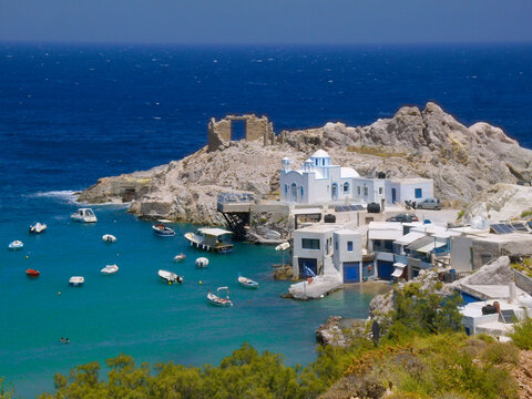 greece milos island sea waves village traditional