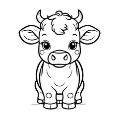 Cute Baby Cow Animal Outline, Cow Vector Illustration