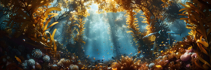 Dive into the Depths - A Mesmerizing View of the Kelp Forest Ecosystem - obrazy, fototapety, plakaty