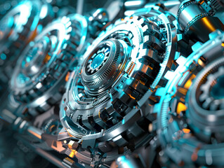 Fototapeta premium Close up of futuristic gear and machinery intricate details showing optimization and efficiency sleek design