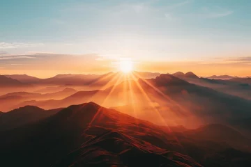 Foto op Plexiglas A breathtaking mountain landscape at sunrise. © Chaiwat