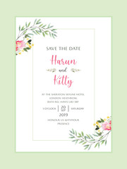 Elegant abstract background. Wedding invitation card template set with floral and gold watercolor decoration for save the date, greeting, poster
