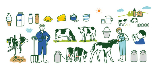 日本の酪農農家のイメージ　セット
