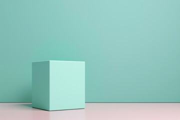 Pastel Green Cube on Soft Pink Background