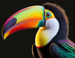 Close-up view of a toucan, isolated against a black background
