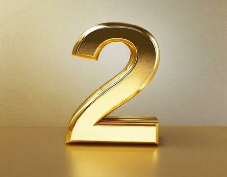 A 3d golden numeral two with a plain background