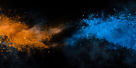 
Orange blue color powder explosion on black background for Holi festival