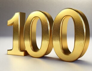 A 3d golden numeral one hundred with a plain background