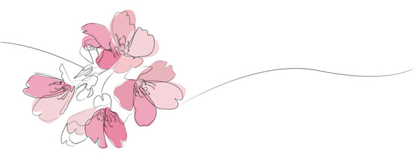 Spring Cherry blossom bloom concept line illustration. Sakura hand drawn line icon. Pink Cherry blossom illustration. 