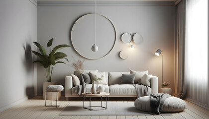 The Scandinavian-style mock-up features a blank wall, ideal for visualizing your unique decor.