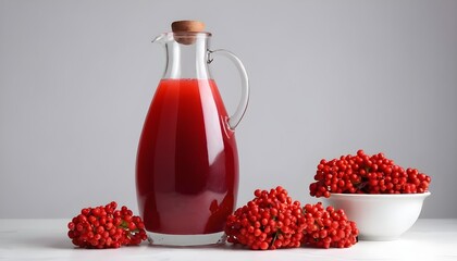 natural juice with pulp of ripe red viburnum