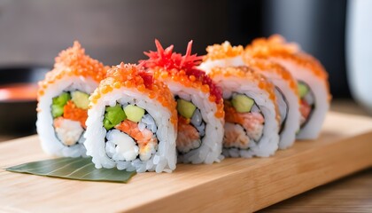 Selective focus point california roll maki sushi