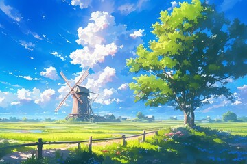 Beautiful landscape anime scenery anime style. - obrazy, fototapety, plakaty