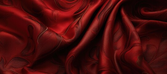 waves of red cloth with floral motif 17 - obrazy, fototapety, plakaty