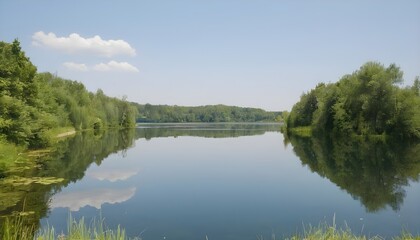 Fototapeta na wymiar View on idyllic lake during daytime in summer