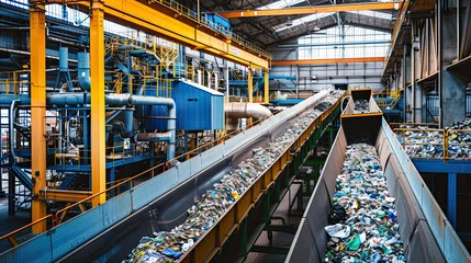 Foto op Canvas Interior of a recycling plant, with the machines working transporting plastic waste. © MiguelAngel