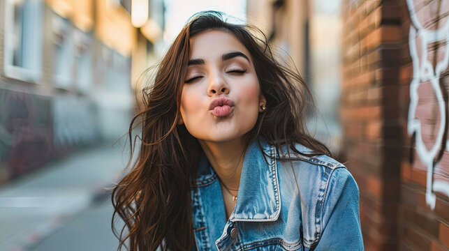 A young woman blowing a kiss to the camera