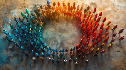 A diverse group of people holding hands, forming a colorful circle that represents unity and acceptance