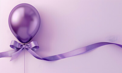 Elegant puple balloon and ribbon Happy Birthday celebration card banner template background, Generative AI