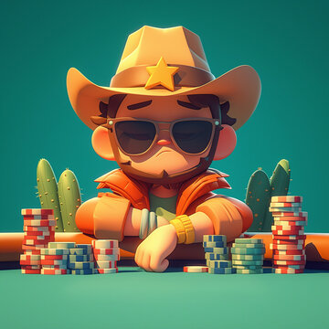 Poker player avatar illustration. Cool poker player 3d style illustration. Cowboy poker player avatar. Poker player logo. Poker player icon.	
