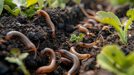 Worms help break down organic matter in the soil to create compost and nutrients to the soil. - obrazy, fototapety, plakaty