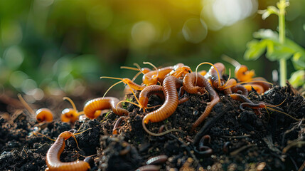 Worms help break down organic matter in the soil to create compost and nutrients to the soil. - obrazy, fototapety, plakaty
