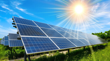 Solar panel and sunset cloud and blue sky