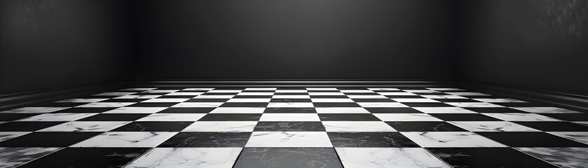 Timeless Checkered Floor in Elegant Monochrome Studio with Copyspace