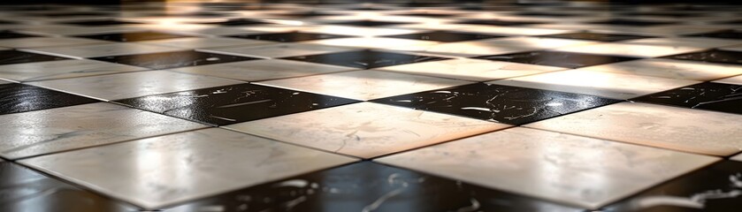 Classic Black and White Checkered Floor Tiles in Timeless Elegant Geometric Pattern