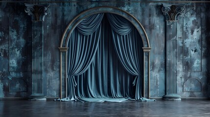 Lavish Velvet Curtain in a Timeless Portrait Studio Setting Evoking Elegance and Grandeur
