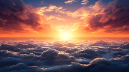Beautiful sunrise in the clouds - obrazy, fototapety, plakaty