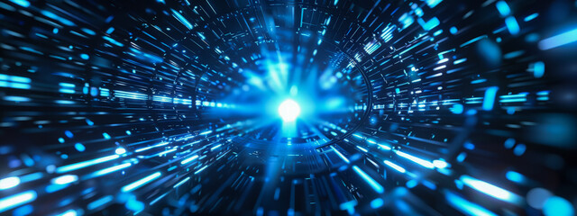 Fototapeta premium A blue light is shining through a tunnel