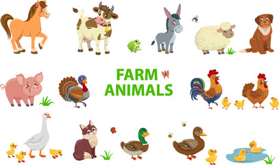 Farm animals depicted in a flat style are isolated on a white background. Vector illustration. - 771982445