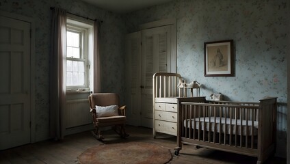 A long-forgotten nursery, with a lone, rocking crib creaking in a cold, unseen breeze Generative AI