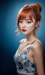 Fototapeta premium Beautiful Asian woman with red hair.