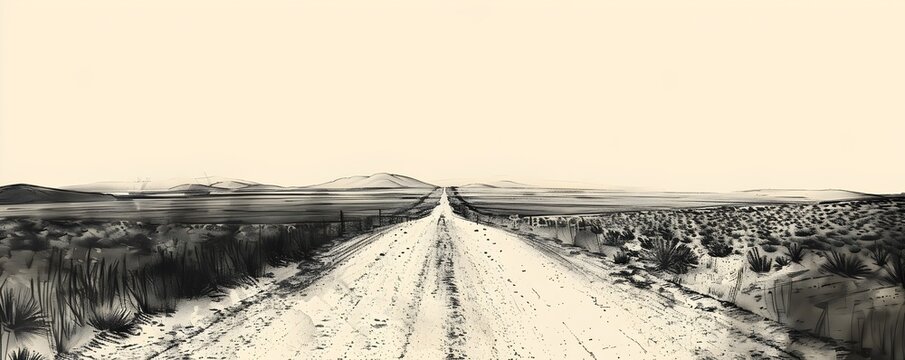 Dusty Road Leading into the Distant Horizon A Journey into the Unknown Awaits