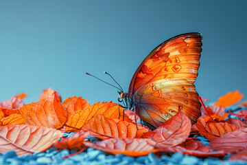 Illuminated Autumn Butterfly - Enchanting Fall Colors in Bokeh Style; Nature's Glow Concept; Ideal for Seasonal Decor, Inspirational Blog Headers, and Educational Materials on Wildlife