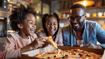 Fototapeta na wymiar Family Enjoying Pizza Together