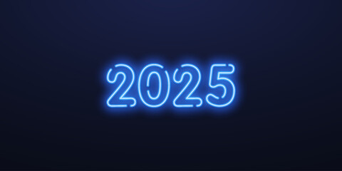 Blue neon 2025 on black background Christmas Horizontal Background Design happy New Year 2025.