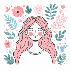 Charming Floral Doodle Portrait of Woman