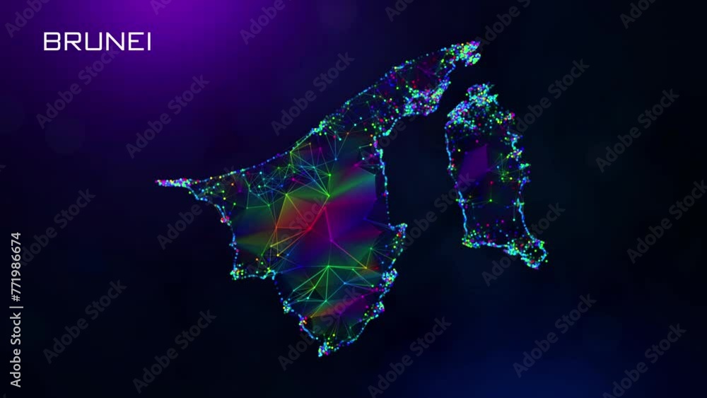 Poster futuristic motion reveal brunei darussalam map polygonal blue purple colorful connected lines and do