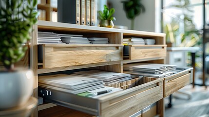 Array of open drawers revealing documents in office - obrazy, fototapety, plakaty