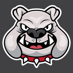 Angry Little Bulldog head cartoon characters wearing spiked rivet dog collar. Best for icon, logo, sticker, mascot, and logo for e-sports club or electronics gaming equipment product