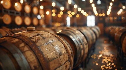 Brewer's barrels and hops in a craft brewery - obrazy, fototapety, plakaty