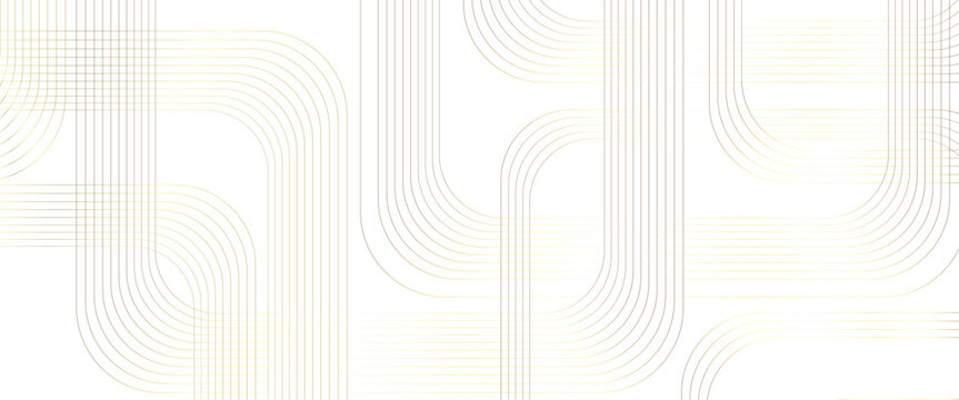 Vector gold geometric lines angles shapes in white and gold background, digital pattern technology background with wavy lines pattern.