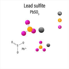 Lead Sulfite Lead sulfite is the inorganic compound with the formula PbSo3 or O3PbS. 3d illustration. The molecule is represented in different structures.
