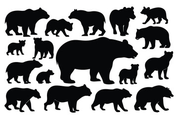 Fototapeta premium set of various black bear silhouettes on the white background