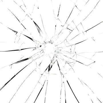 Broken glass on white and transparent background