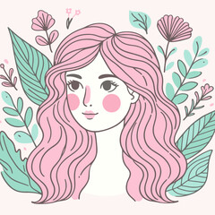 Colorful doodle art featuring a woman and leafy illustrations